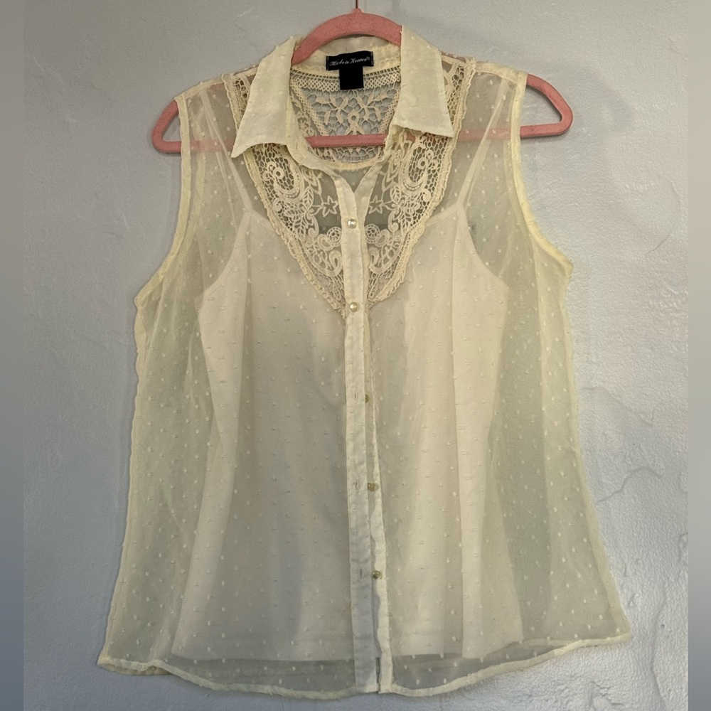 Sheer Sleeveless Blouse with Lace Detail (A24)